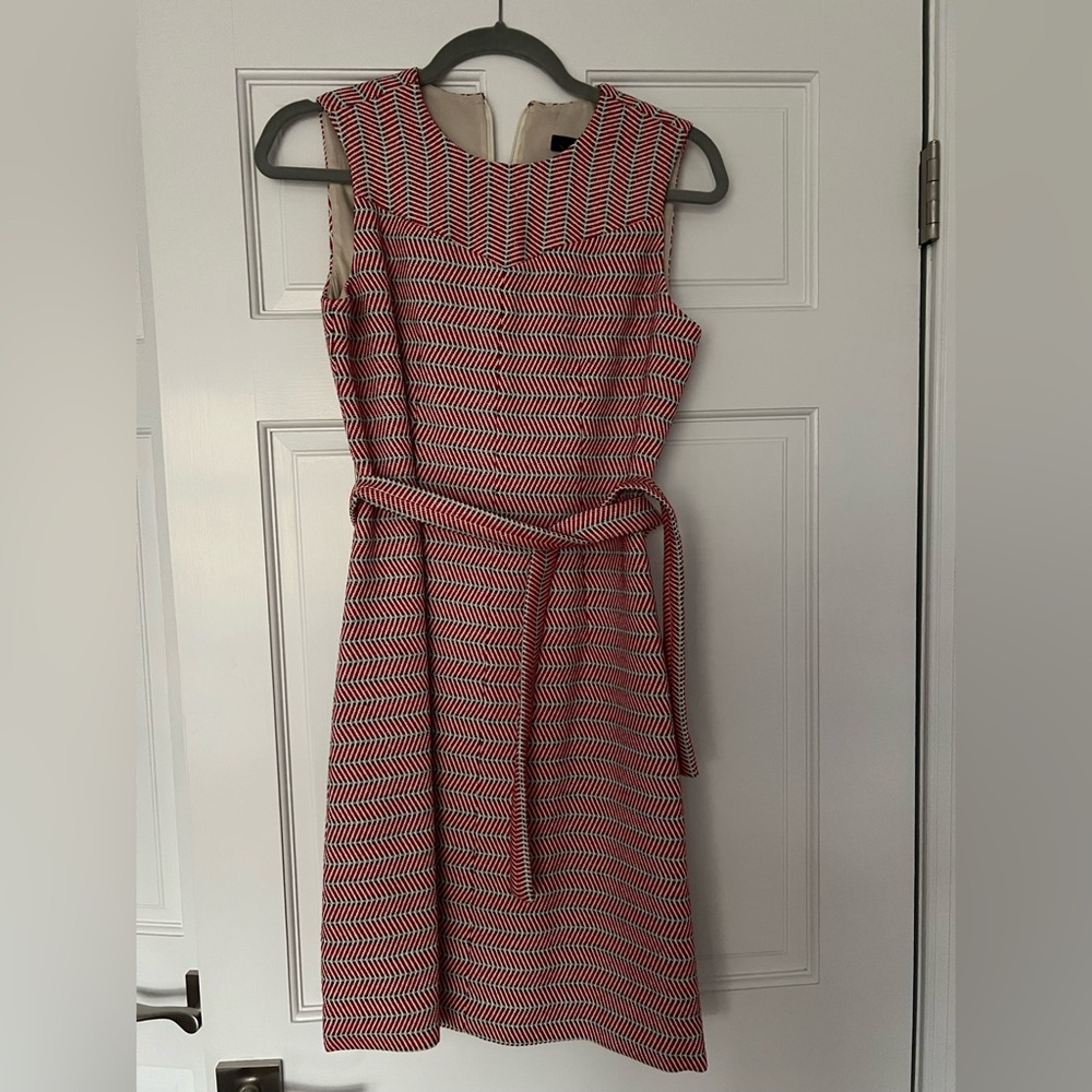 J. Crew Red and White Patterned Midi Dress